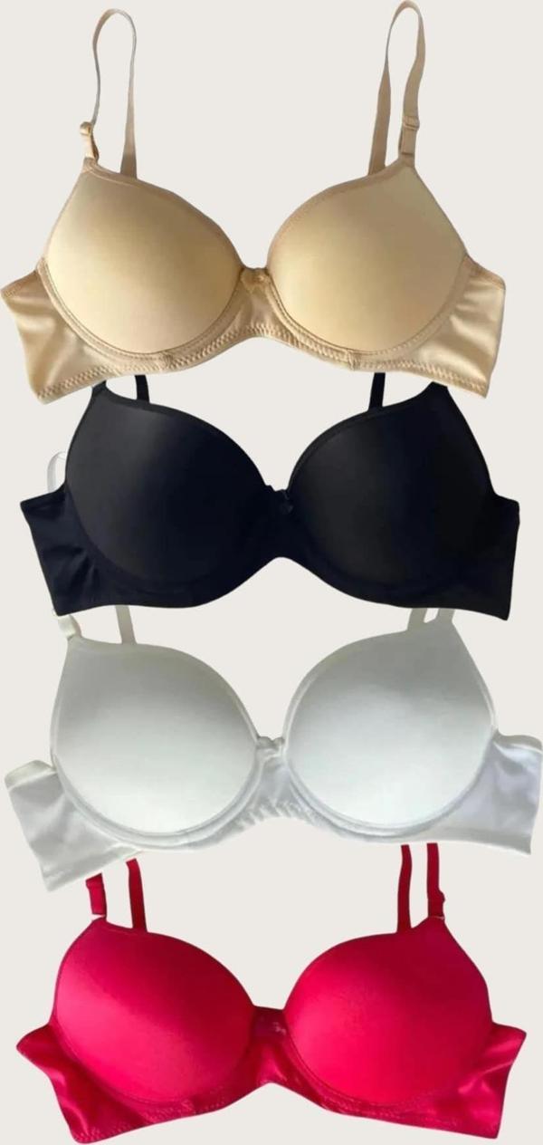 Aria's Closet Siyah-Beyaz-Kırmızı-Ten 4'lü Dolgulu Push Up Micro Balenli Günlük Tek Destekli Sütyen - Image 1