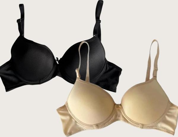 Aria's Closet Siyah-Ten 2'li Mikro Kumaş Push Up Dolgulu Balenli Günlük Destekli Sütyen - Image 1