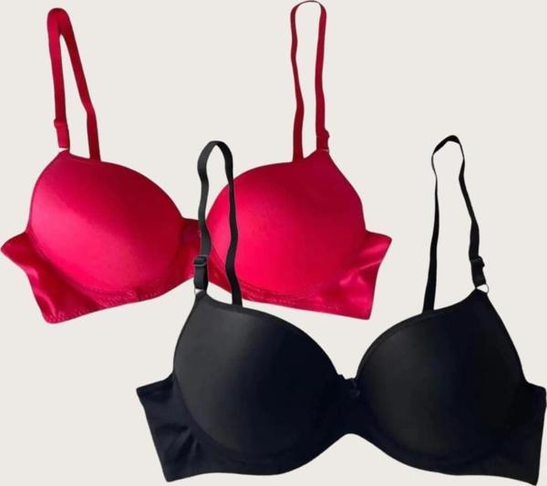 Aria's Closet Siyah-Kırmızı 2'li Mikro Kumaş Push Up Dolgulu Balenli Günlük Destekli Sütyen - Image 1