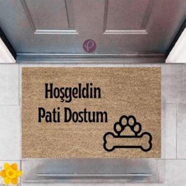 Kapı Önü Paspası Dekoratif Dijital Baskı Hoşgeldin Pati Dostum P-2422 - Image 1