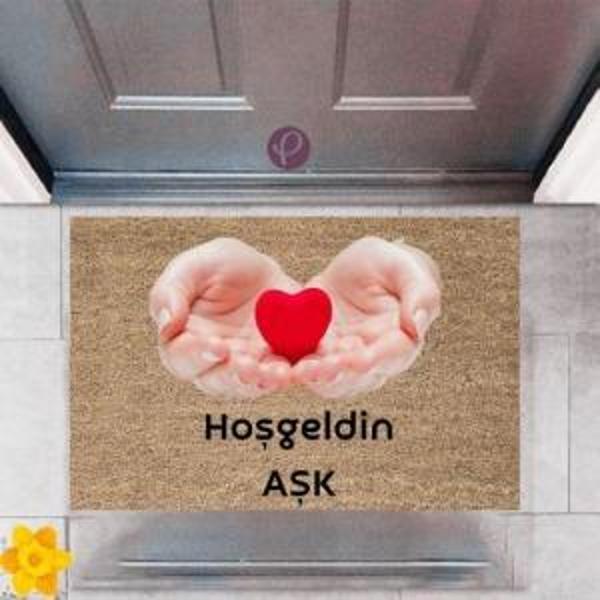 Kapı Önü Paspası Dekoratif Dijital Baskı Hoşgeldin Aşk P-2438 - Image 1