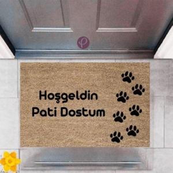 Kapı Önü Paspası Dekoratif Dijital Baskı Hoşgeldin Pati Dostum P-2421 - Image 1