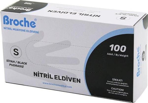 BROCH  S BEDEN SİYAH PUDRASIZ NİTRİL MUAYENE ELDİVENİ  100LÜ (5060) - Image 1