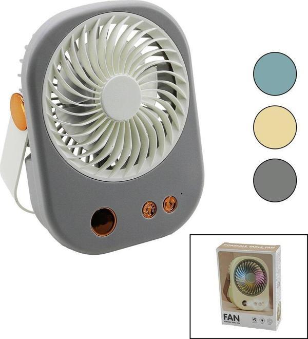 IŞIKLI MİNİ FAN MASA ÜSTÜ USB ŞARJLI 2İN1 KULP=TAŞIMA - DURUŞ 3 KADEME HIZ 15.5X12CM BJJ-565 (5060) - Image 1