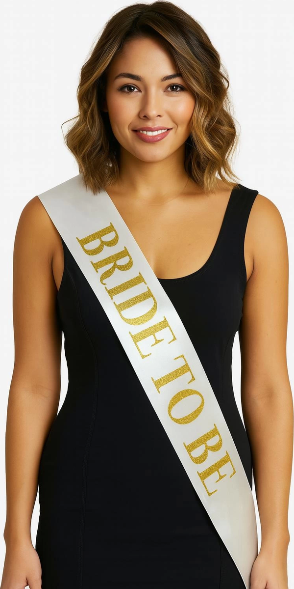 Beyaz Saten Üzerine Kalın Altın Yazılı Bride To Be Kuşağı - Image 1