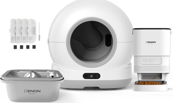 Xenon Smart Akıllı Otomatik Kameralı Kedi Tuvaleti Paslanmaz Çelik Kaseli Mama Kabı Çelik Hazneli Su Pınarı ve Filtre 4'lü Pet Seti - Image 1