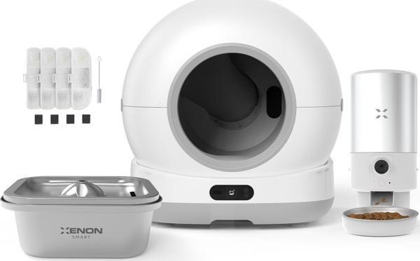 Xenon Smart Akıllı Otomatik Kameralı Kedi Tuvaleti Paslanmaz Çelik Kaseli 5LT Mama Kabı Çelik Hazneli Su Pınarı ve Filtre 4'lü Pet Seti - Image 1