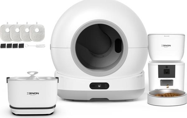 Xenon Smart Akıllı Otomatik Kameralı Kedi Tuvaleti Paslanmaz Çelik Kaseli 4LT Mama Kabı Bataryalı Su Pınarı ve Filtre 4'lü Pet Seti - Image 1
