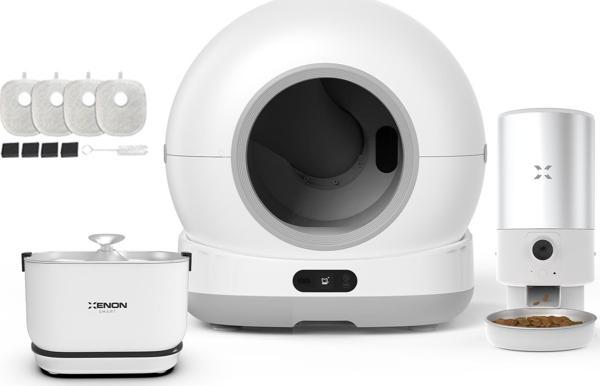 Xenon Smart Akıllı Otomatik Kameralı Kedi Tuvaleti Paslanmaz Çelik Kaseli 5LT Mama Kabı Bataryalı Su Pınarı ve Filtre 4'lü Pet Seti - Image 1