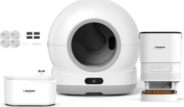 Xenon Smart Akıllı Otomatik Kedi Tuvaleti Paslanmaz Çelik Kaseli Mama Kabı Led Işıklı Su Pınarı ve Filtre 4'lü Pet Seti - Image 1