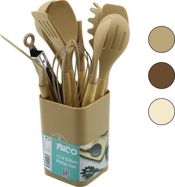 11PCS+KOVA SİLİKON MUTFAK SETİ BAMBU SAP 3-KAŞIK- 3-SPATULA- 1-KEVGİR- 1-KEPÇE- 1-MAŞA- 1-ÇRPC- 1-FRÇ (5060) - Image 1