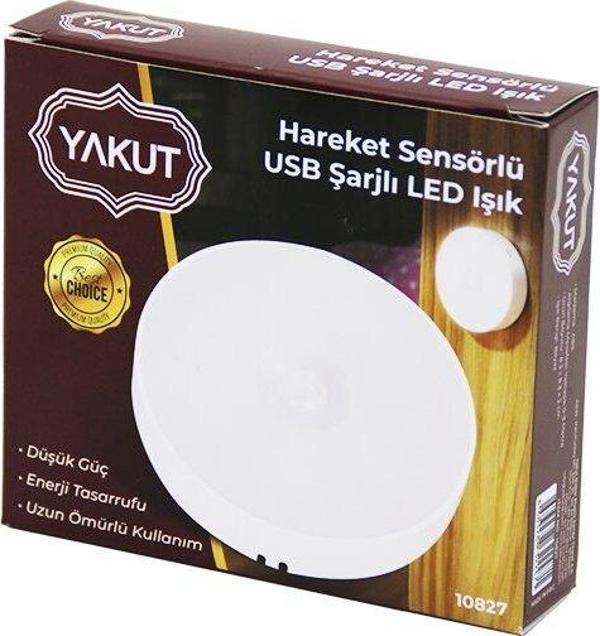 SENSÖRLÜ USB ŞARJLI   BEYAZ LED  YUVARLAK LAMBA  ÇAP: 8.3CM - KALINLIK: 2CM - SENSÖR ALGILAMA =0--3MT (5060) - Image 1