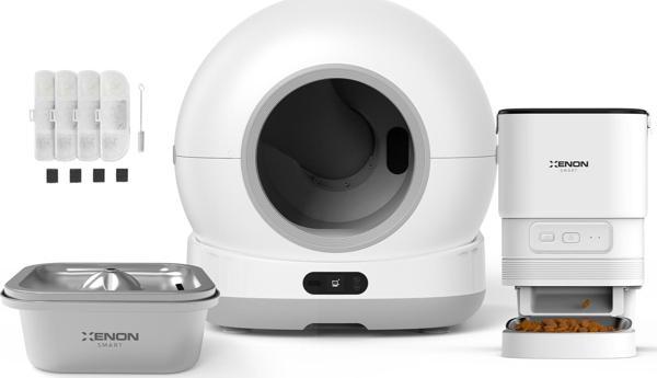 Xenon Smart Akıllı Otomatik Kedi Tuvaleti Paslanmaz Çelik Kaseli Mama Kabı Çelik Hazneli Su Pınarı ve Filtre 4'lü Pet Seti - Image 1