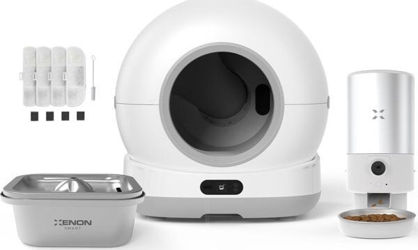 Xenon Smart Akıllı Otomatik Kedi Tuvaleti Paslanmaz Çelik Kaseli 5LT Mama Kabı Çelik Hazneli Su Pınarı ve Filtre 4'lü Pet Seti - Image 1
