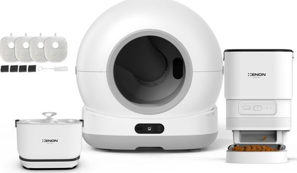Xenon Smart Akıllı Otomatik Kedi Tuvaleti Paslanmaz Çelik Kaseli Mama Kabı Bataryalı Su Pınarı ve Filtre 4'lü Pet Seti - Image 1