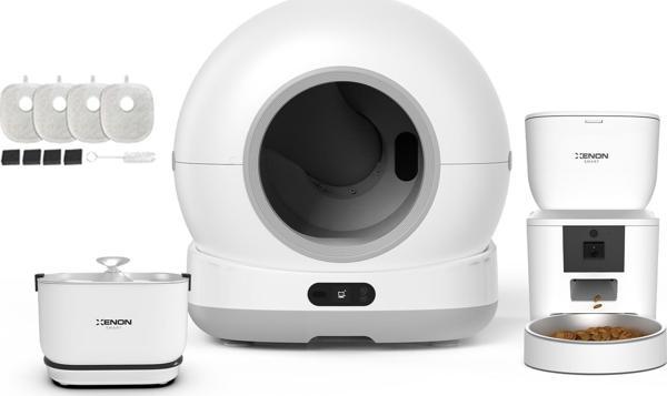 Xenon Smart Akıllı Otomatik Kedi Tuvaleti Paslanmaz Çelik Kaseli 4LT Hazneli Mama Kabı Bataryalı Su Pınarı ve Filtre 4'lü Pet Seti - Image 1