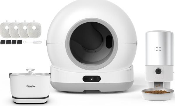 Xenon Smart Akıllı Otomatik Kedi Tuvaleti Paslanmaz Çelik Kaseli 5LT Hazneli Mama Kabı Bataryalı Su Pınarı ve Filtre 4'lü Pet Seti - Image 1