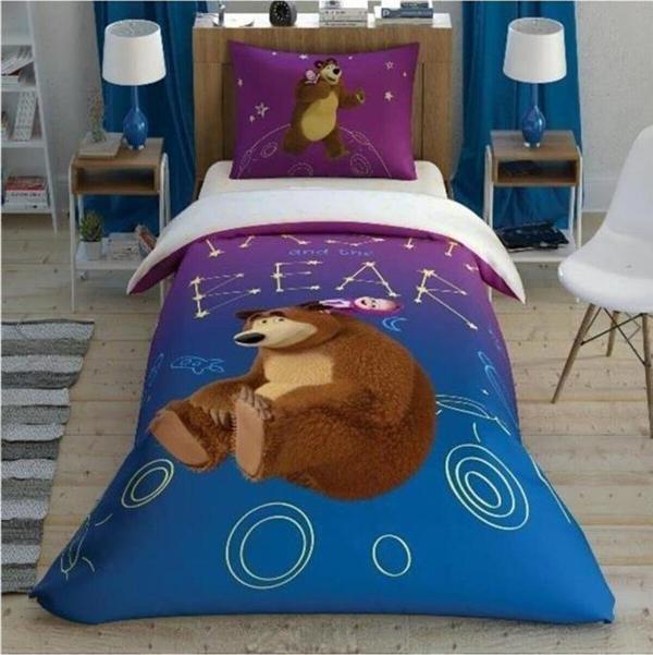 Taç Lisanslı Nevresim Takımı Masha And The Bear Galaxy Glow - Image 1