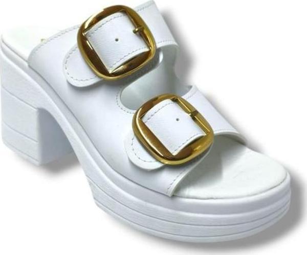 Şanzelize K505-25 Deri Anatomik Çift Bant  Dolgu Topuklu Kadın Terlik - Image 1