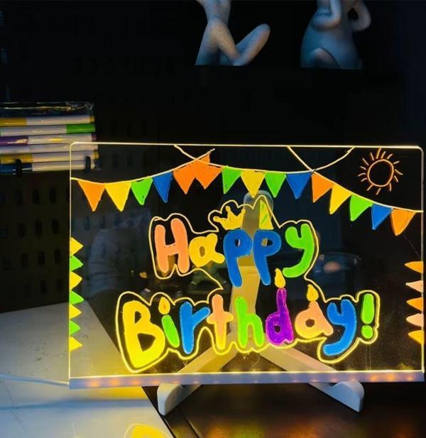 Büro Ev Ofis Hediyesi için 20X30CM Renkli Fosforlu Kalemli Dikdörtgen Led Işıklı Yazı Panosu - Image 1