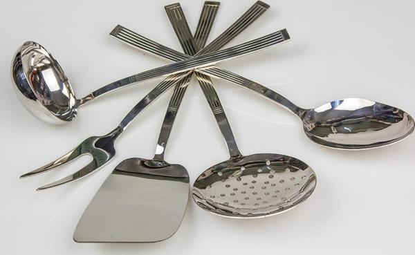 5'li Çelik Spatula Servis Kaşığı Çatalı Kevgir Kepçe Takımı Seti - Image 1