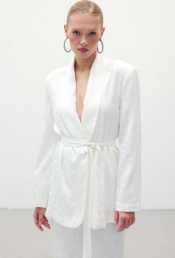 Jakar Saten Ceket - Ekru - Image 1