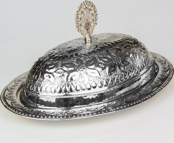 El Dövmesi İşlemeli Bakır Sunumluk & Kapaklı Servis Kayık 35cm - Image 1