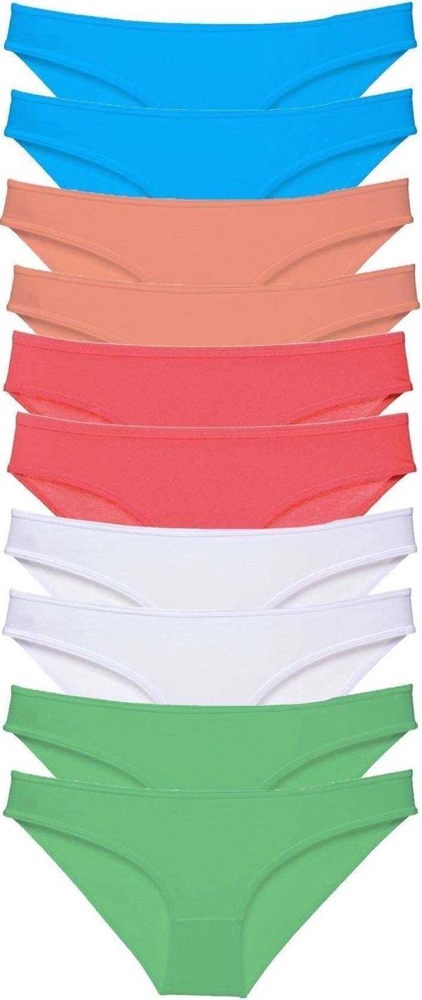 10 adet Süper Eko Set Likralı Kadın Slip Beyaz Pudra Yeşil Fuşya Mavi - Image 1