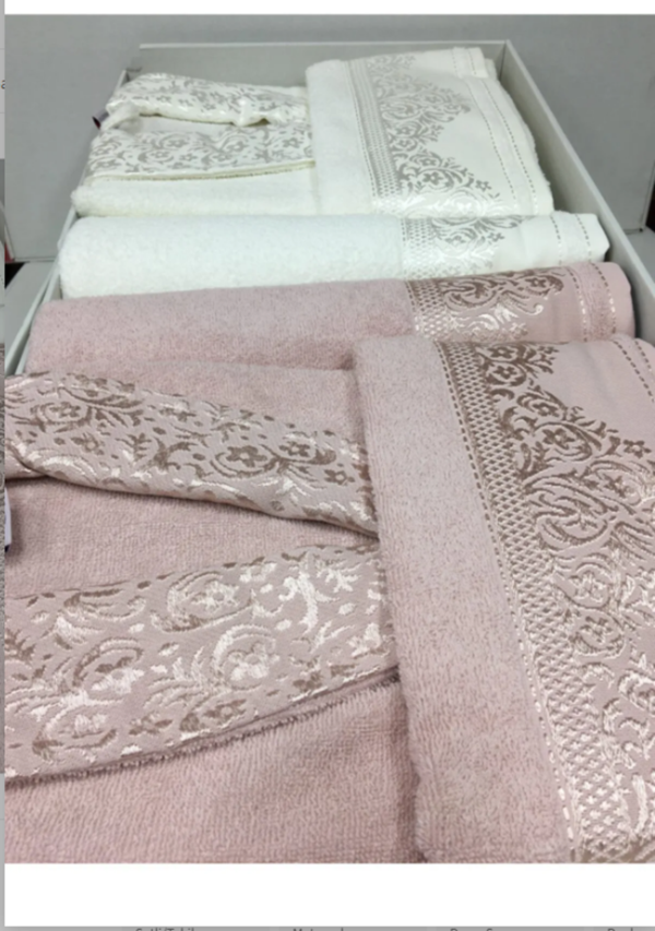 Unisex Pudra Krem Jakarlı 6 Parça Bornoz Seti 537 - Image 1