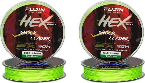 Fujin Hex Braid 8x  Fluo Green PE İP Shock Leader 50 mt Fluo Green-0,20 mm - Image 1
