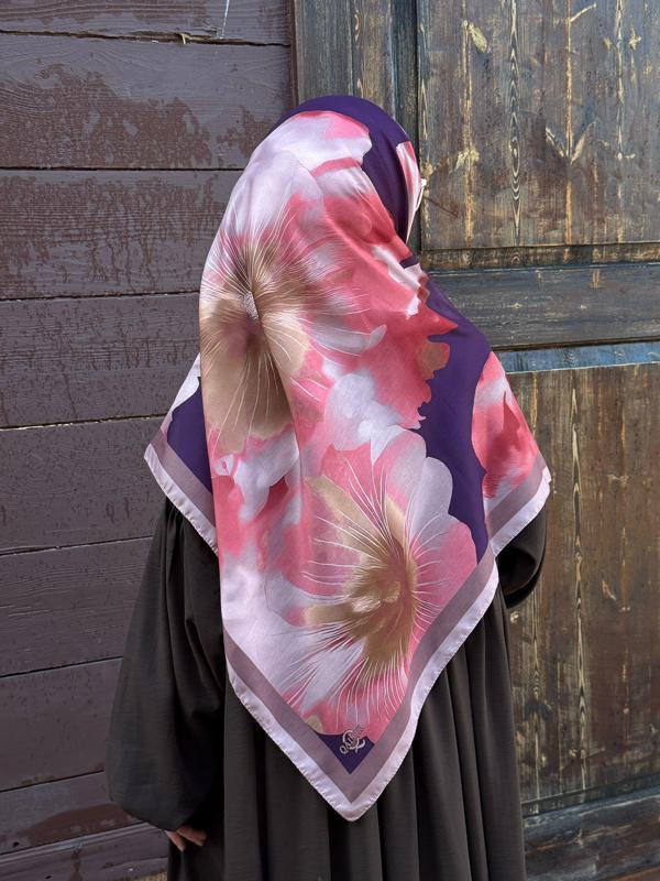 Pamuklu Flora Desen Eşarp-Mürdüm - Image 1