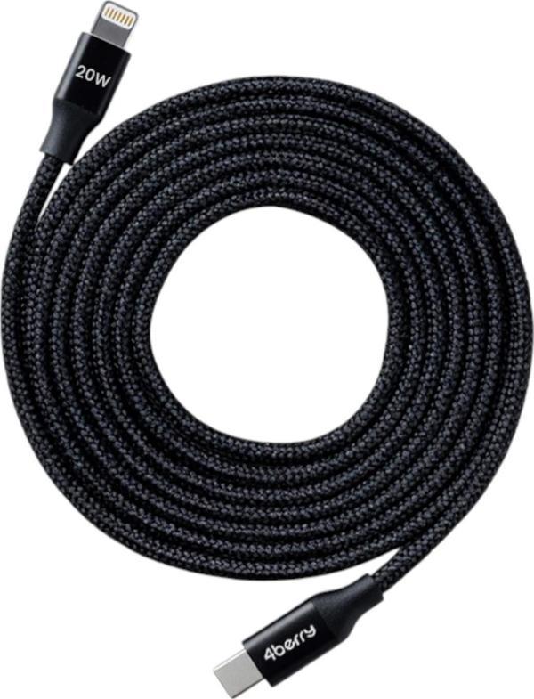 4Berry ECO-CL Siyah USB-C-Lightning 2 m Örgülü Kablo – 20 W Hızlı Şarj - Image 1