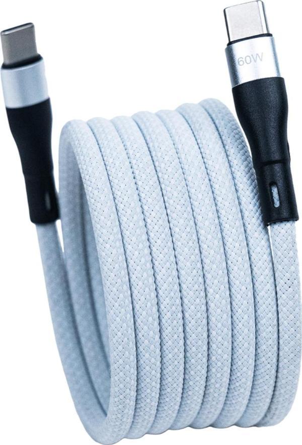 BMCC-02 Beyaz Manyetik USB-C-USB-C Kablo – 1.5 m, 60 W Hızlı Şarj - Image 1