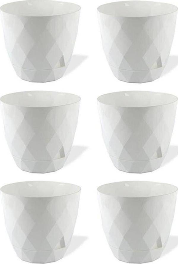 Omnipazar KRS-453 Yakamoz Tabaklı Plastik Saksı Takımı 2.4 lt Beyaz 6 Adet - Image 1