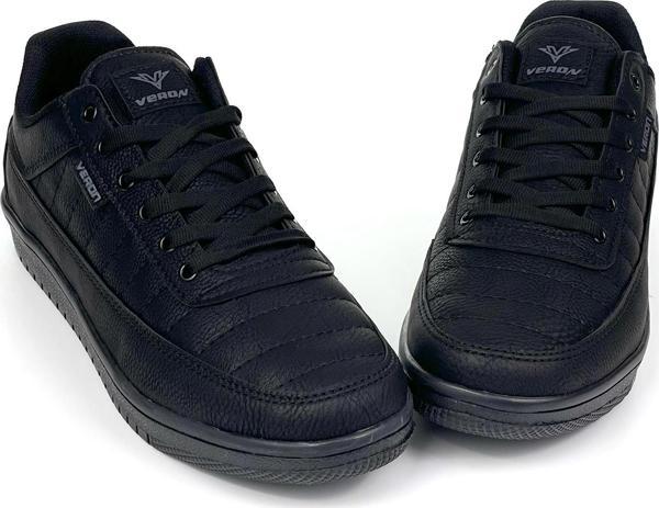 Erkek Siyah Bağcıklı Rahat Günlük Sneaker Cilt Spor Ayakkabı - Image 1