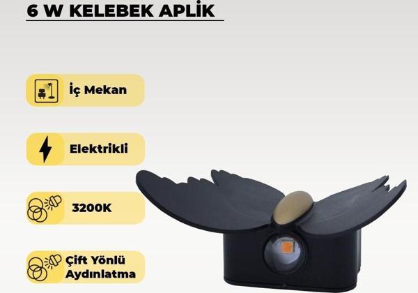 6W. Kelebek Aplik Çift Yönlü 3200K Sarı Işık - Image 1