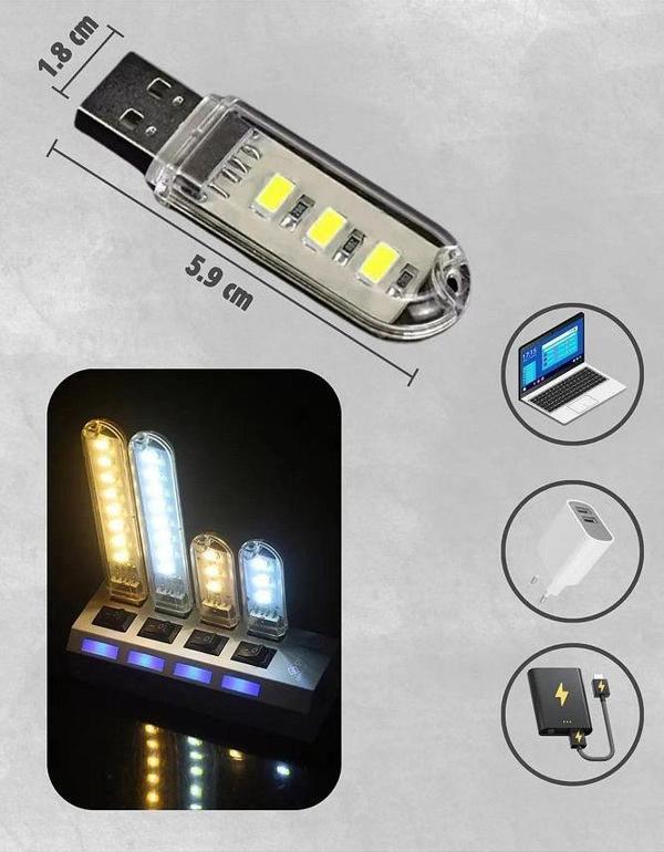 Taşınabilir Mini Usb Led Lamba 3 Led Beyaz 5730 Smd Kamp Stick Led - Image 1