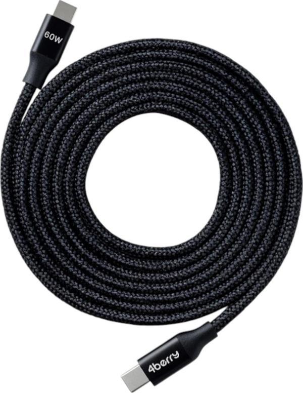ECO-CC Siyah USB-C-C Örgülü Kablo – 2 m, 60 W Hızlı Şarj - Image 1