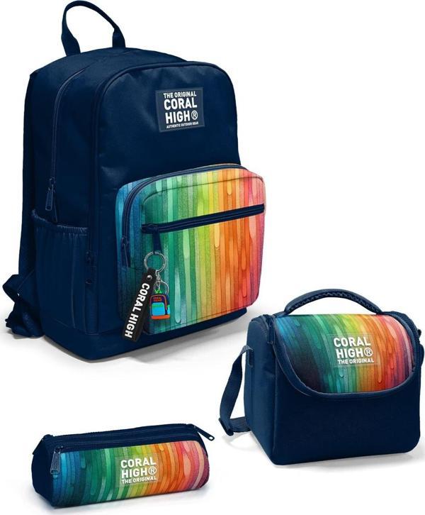 Coral High Lacivert Renkli Çizgili 3’lü Okul Çanta Seti SET0123690 - Image 1