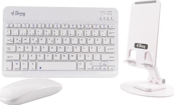 Kablosuz Klavye Mouse ve Stand Seti  + Ayarlanabilir Telefon Standı BEYAZ - Image 1