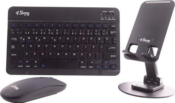 Kablosuz Klavye Mouse ve Stand Seti  + Ayarlanabilir Telefon Standı SIYAH - Image 1