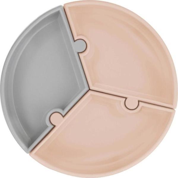 Eğitici Çocuk Oyuncak   Puzzle Vakum Tabanlı Silikon Tabak Bubble Beige / Powder Grey - Image 1