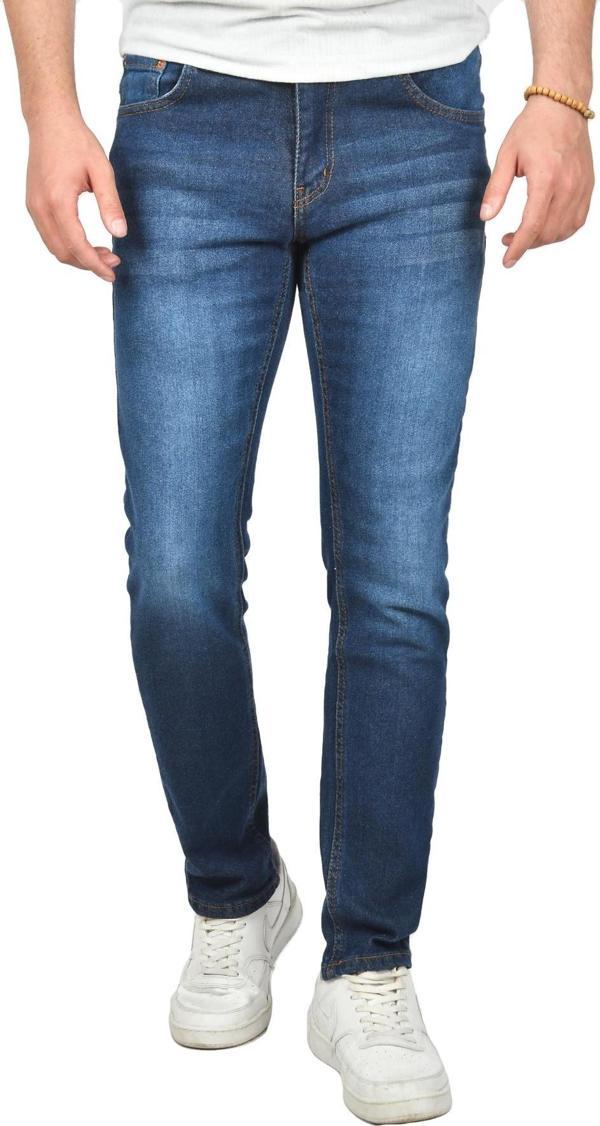 DeepSEA Erkek Lacivert Tırnak Taşlamalı Regular Fit Düz Kot Pantolon 2407080 - Image 1