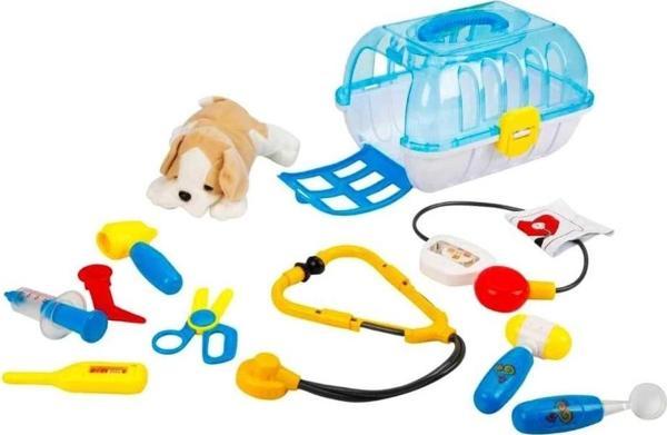 Eğitici Çocuk Oyuncak Sunman Çantalı Peluş Köpek Veteriner Seti - Image 1