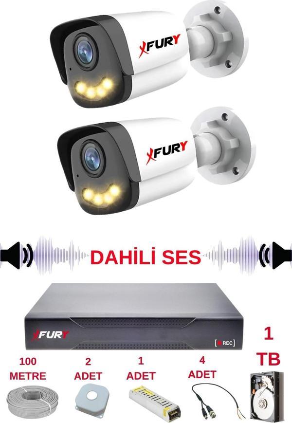 FURY 2 li Sesli Gece Renkli Görüş Güvenlik Kamerası Su Geçirmez Güvenlik Kamerası Seti 5590s 1TB - Image 1