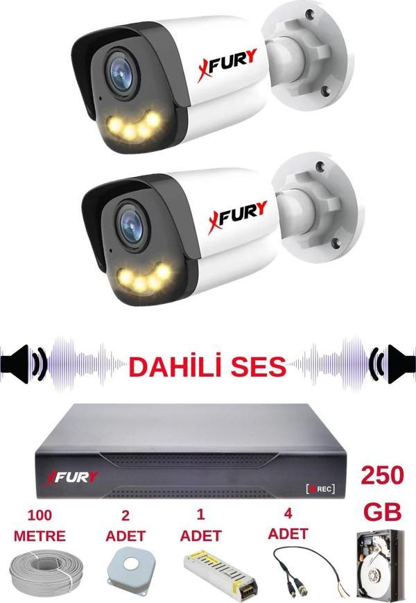 FURY 2 li Sesli Gece Renkli Görüş Güvenlik Kamerası Su Geçirmez Güvenlik Kamerası Seti 5590s 250GB - Image 1