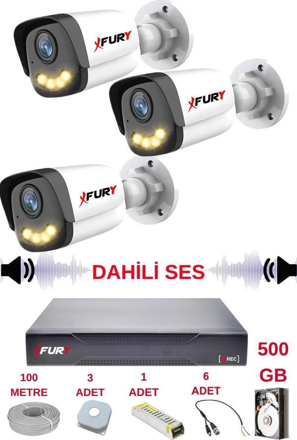 FURY 3 LÜ Sesli Gece Renkli Görüş Güvenlik Kamerası Su Geçirmez Güvenlik Kamerası Seti 5590s 500GB - Image 1