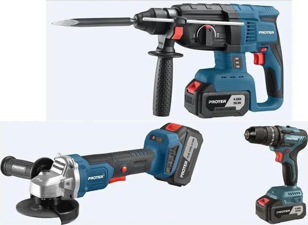Proter PST 903 Trio Şarjlı Delici Kırıcı Matkap + Avuç Taşlama + Darbeli Matkap 3'lü Set - Image 1