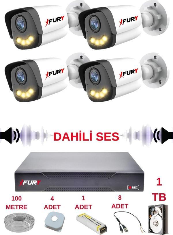 FURY 4 LÜ Sesli Gece Renkli Görüş Güvenlik Kamerası Su Geçirmez Güvenlik Kamerası Seti 5590s 1TB - Image 1