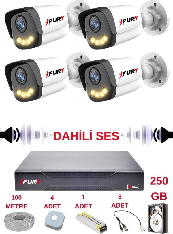 FURY 4 LÜ Sesli Gece Renkli Görüş Güvenlik Kamerası Su Geçirmez Güvenlik Kamerası Seti 5590s 250GB - Image 1